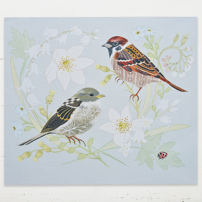 Printed Fabric Panel - Blossom Hedge Sparrows